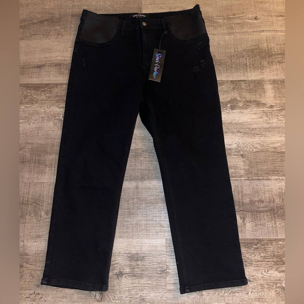 Savi Parker Black Woman’s Maternity Elastic Panel Straight Leg Jeans Size XL NWT